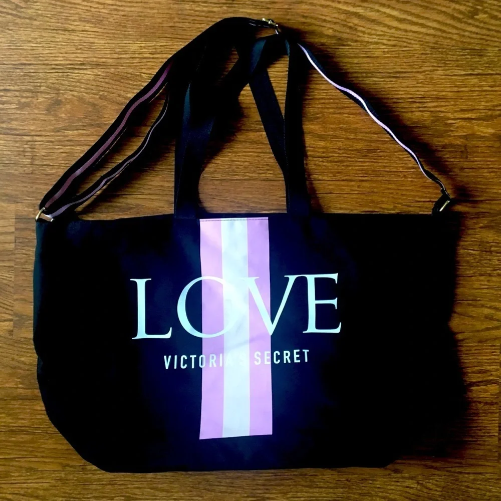 Victoria’s Secret Love Spellout Tote Bag Black Pink Canvas